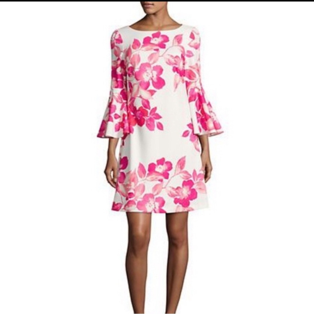 Eliza J Pink Floral Bell Sleeve Sheath Dress